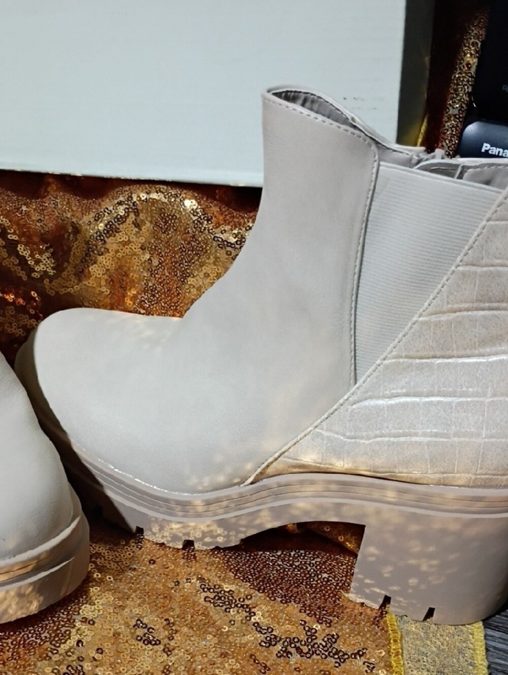 Sun + Stone Off-White/Cream Platform Chelsea Bootie - Picture 5 of 6
